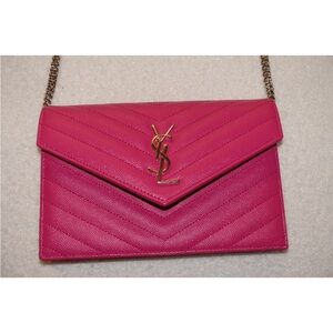 Saint Laurent YSL Monogram Matelassé Cassandre Wallet on Chain Pink